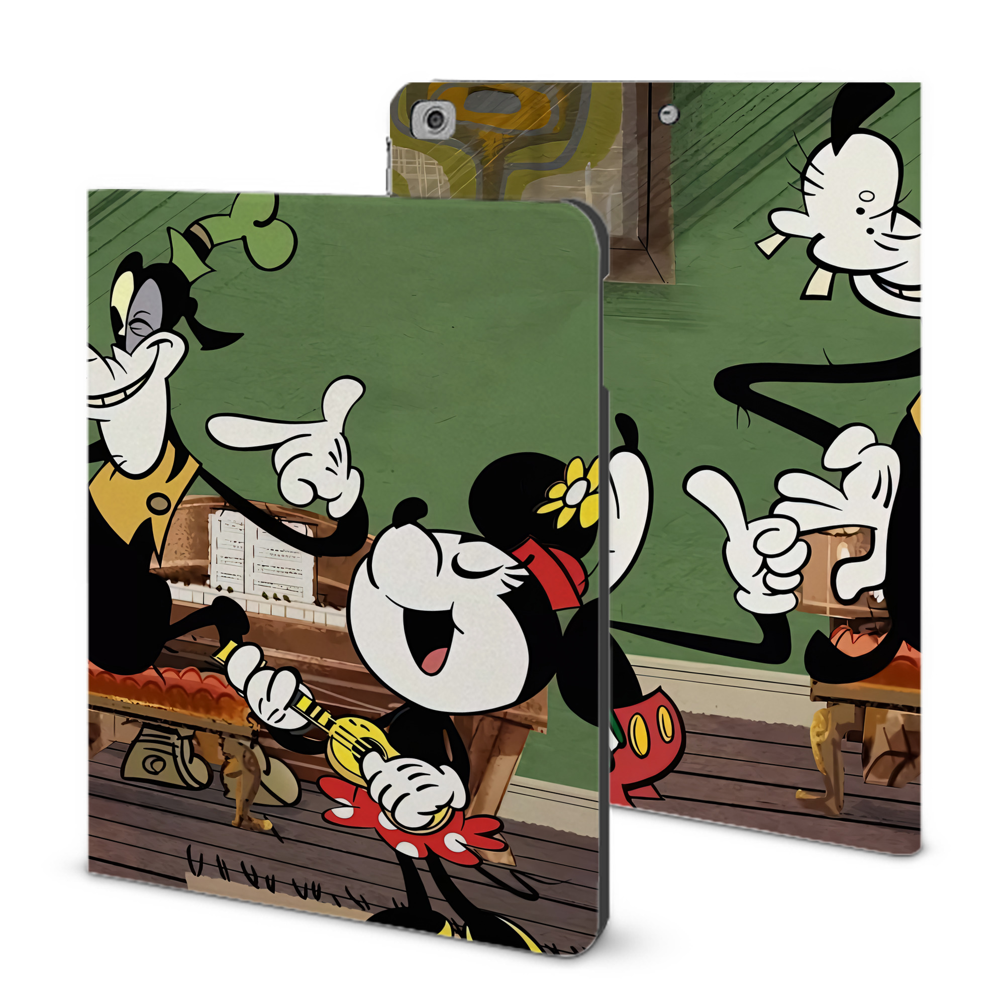 （画像用） ミッキーマウス Mickey Mouse IPad ケース ブック型 PUレザー TPU 耐衝撃 軽量 薄型 ペン収納なし 全面保護 IPad 各モデル対応